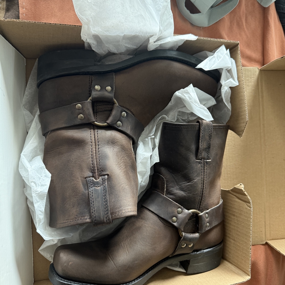 Frye Brown Leather Harness Boots